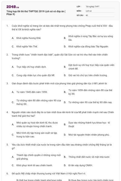 Tổng hợp Đề thi thử THPTQG 2019 Lịch sử có đáp án ( Phần 9)