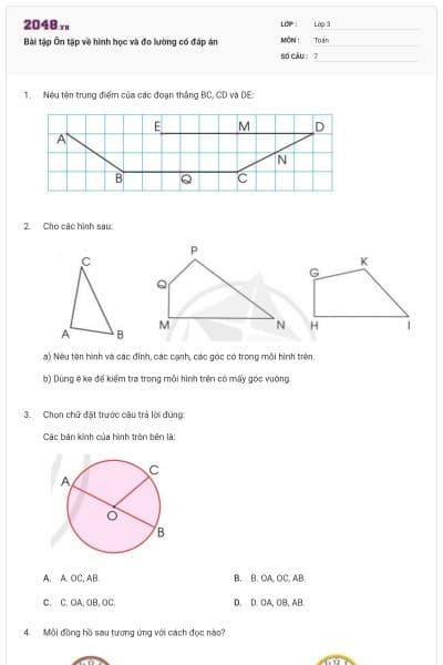 Bài tập Ôn tập về hình học và đo lường có đáp án