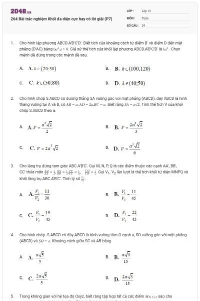 264 Bài trắc nghiệm Khối đa diện cực hay có lời giải (P7)