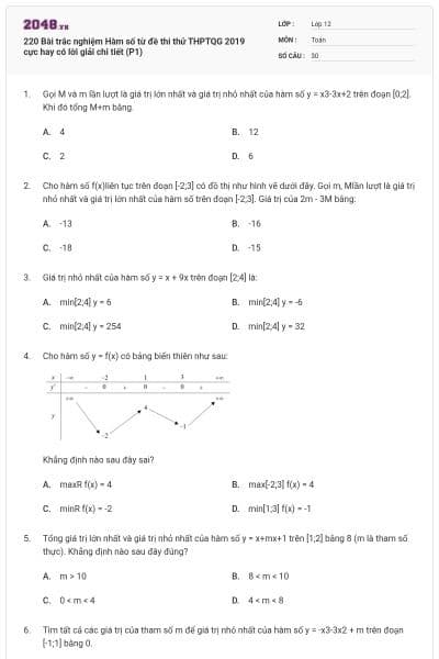 220 Bài trắc nghiệm Hàm số từ đề thi thử THPTQG 2019 cực hay có lời giải chi tiết (P1)
