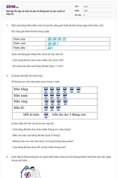 Bài tập Ôn tập về một số yếu tố thống kê và xác suất có đáp án