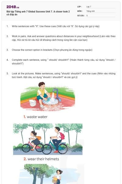 Bài tập Tiếng anh 7 Global Success Unit 7. A closer look 2 có đáp án