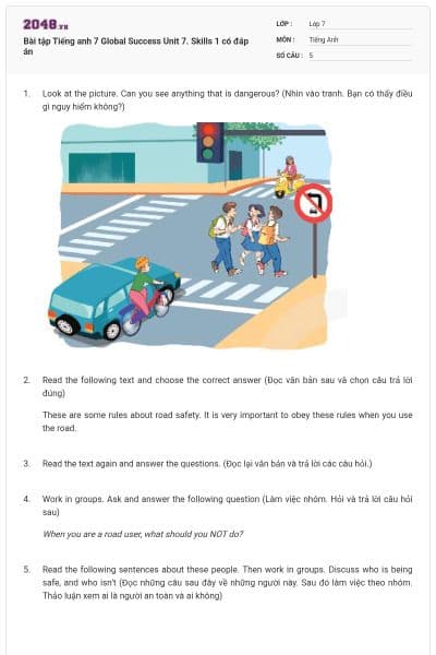 Bài tập Tiếng anh 7 Global Success Unit 7. Skills 1 có đáp án