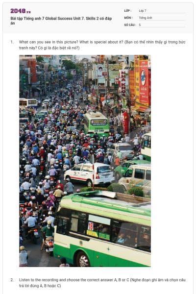 Bài tập Tiếng anh 7 Global Success Unit 7. Skills 2 có đáp án