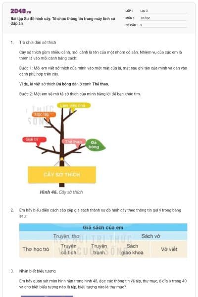 Bài tập Sơ đồ hình cây. Tổ chức thông tin trong máy tính có đáp án