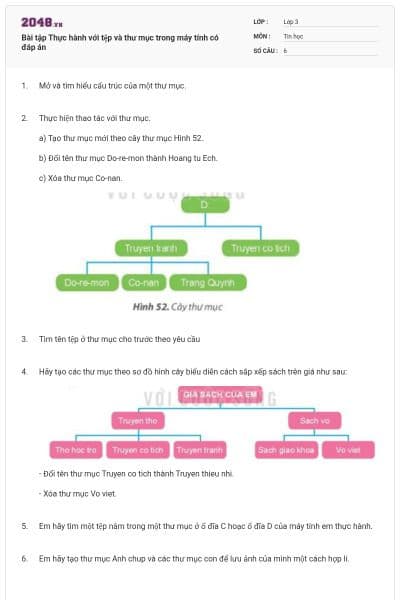 Bài tập Thực hành với tệp và thư mục trong máy tính có đáp án