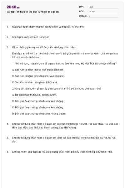 Bài tập Tìm hiểu về thế giới tự nhiên có đáp án