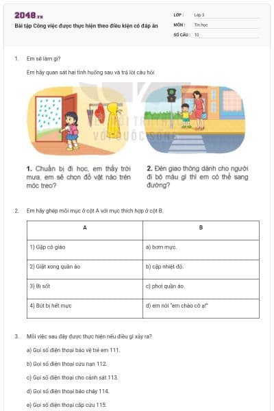 Bài tập Công việc được thực hiện theo điều kiện có đáp án