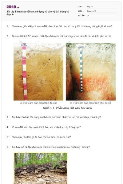 Bài tập Biện pháp cải tạo, sử dụng và bảo vệ đất trồng có đáp án