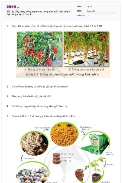 Bài tập Ứng dụng công nghệ cao trong sản xuất một số giá thể trồng cây có đáp án