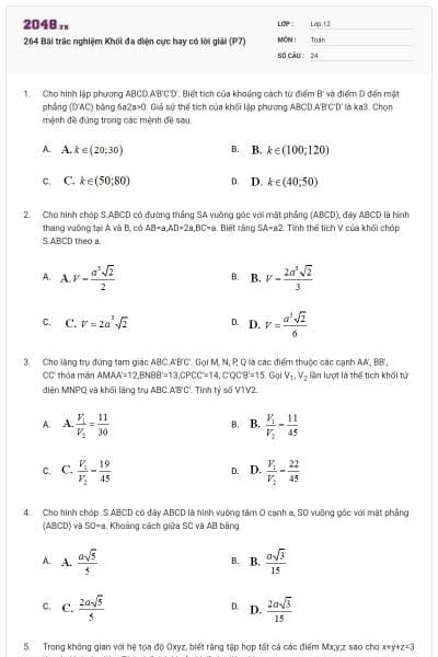 264 Bài trắc nghiệm Khối đa diện cực hay có lời giải (P7)