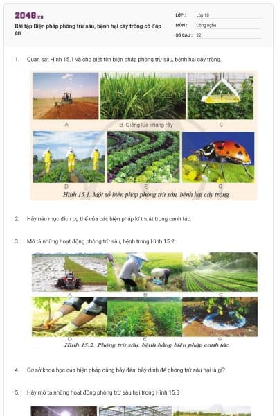 Bài tập Biện pháp phòng trừ sâu, bệnh hại cây trồng có đáp án