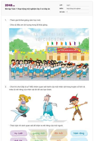 Bài tập Tuần 1 Hoạt động trải nghiệm lớp 3 có đáp án