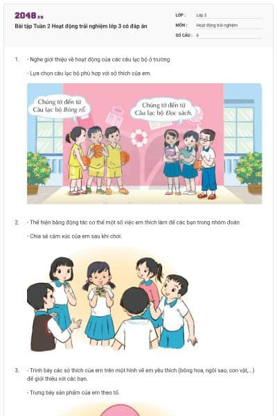Bài tập Tuần 2 Hoạt động trải nghiệm lớp 3 có đáp án
