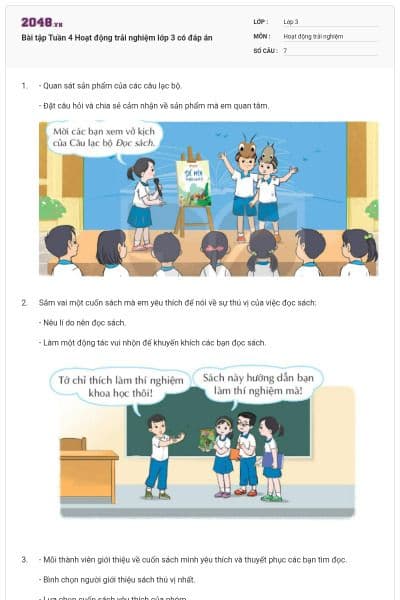 Bài tập Tuần 4 Hoạt động trải nghiệm lớp 3 có đáp án