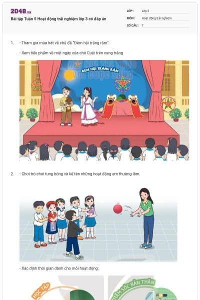 Bài tập Tuần 5 Hoạt động trải nghiệm lớp 3 có đáp án