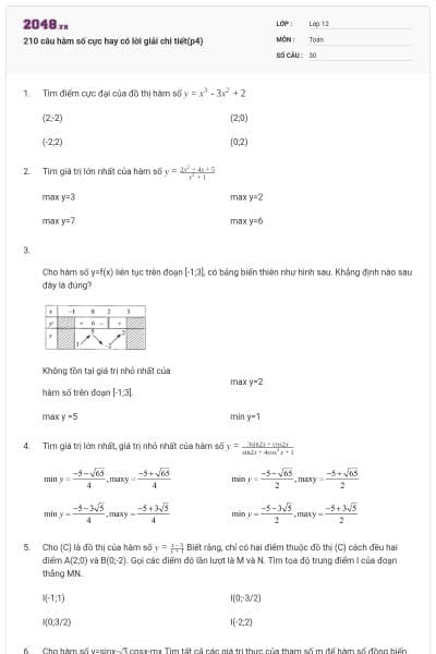 210 câu hàm số cực hay có lời giải chi tiết(p4)