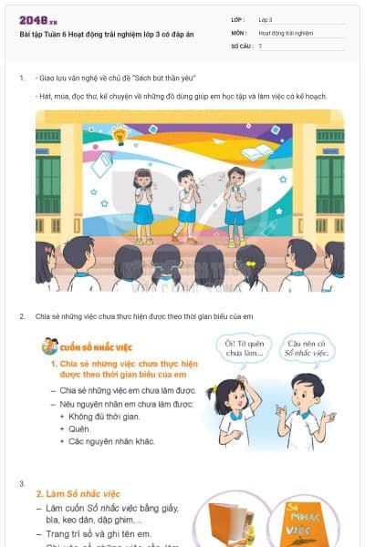 Bài tập Tuần 6 Hoạt động trải nghiệm lớp 3 có đáp án