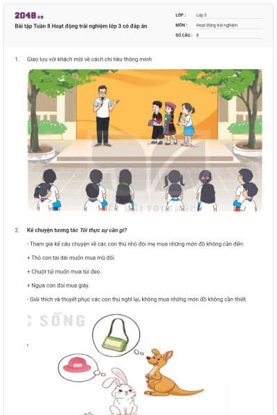 Bài tập Tuần 8 Hoạt động trải nghiệm lớp 3 có đáp án