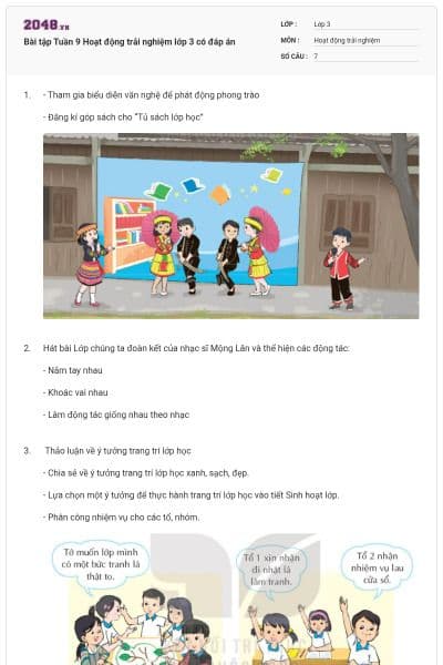 Bài tập Tuần 9 Hoạt động trải nghiệm lớp 3 có đáp án