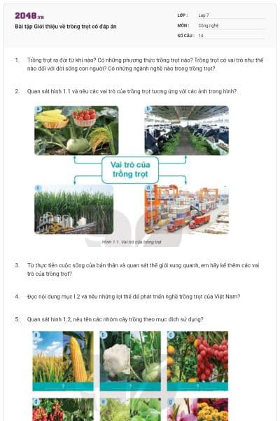 Bài tập Giới thiệu về trồng trọt có đáp án