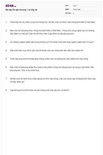 Bài tập Ôn tập chương 1 có đáp án