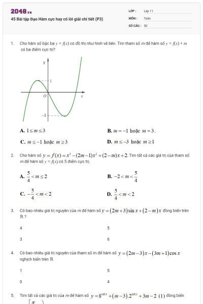 45 Bài tập Đạo Hàm cực hay có lời giải chi tiết (P3)