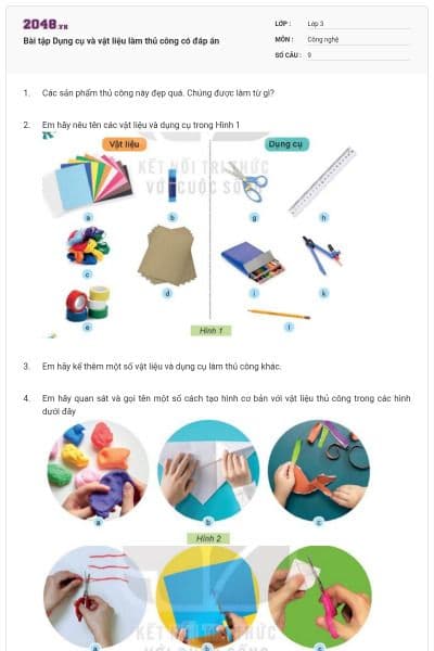 Bài tập Dụng cụ và vật liệu làm thủ công có đáp án