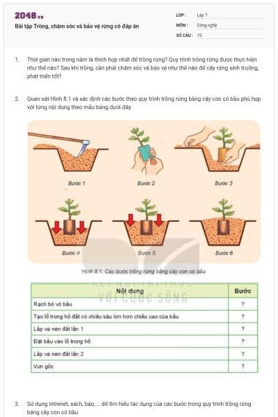 Bài tập Trồng, chăm sóc và bảo vệ rừng có đáp án