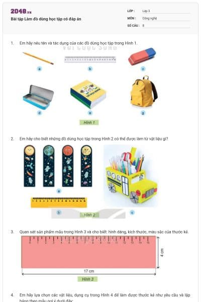 Bài tập Làm đồ dùng học tập có đáp án
