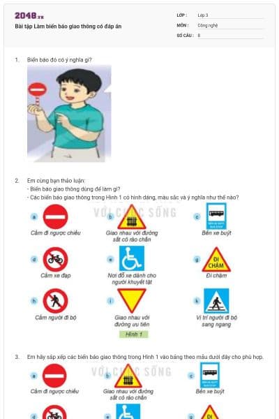 Bài tập Làm biển báo giao thông có đáp án