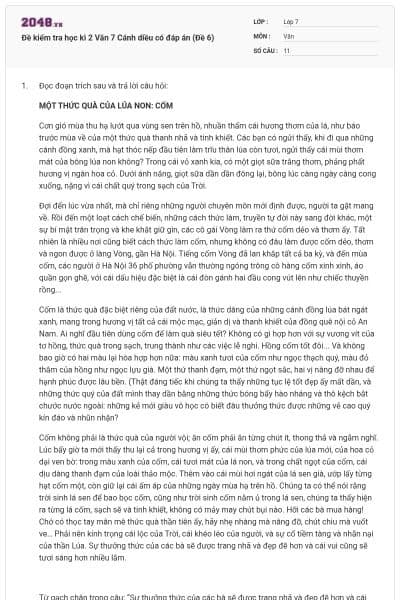 Đề kiểm tra học kì 2 Văn 7 Cánh diều có đáp án (Đề 6)