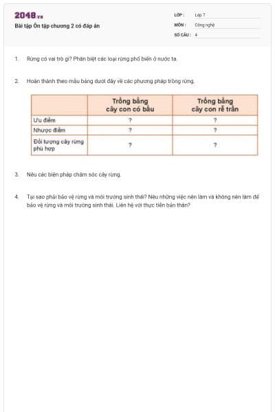 Bài tập Ôn tập chương 2 có đáp án