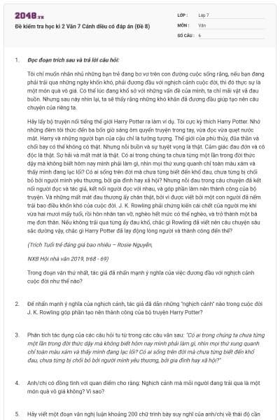 Đề kiểm tra học kì 2 Văn 7 Cánh diều có đáp án (Đề 8)