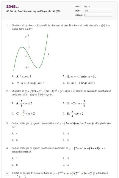 45 Bài tập Đạo Hàm cực hay có lời giải chi tiết (P3)