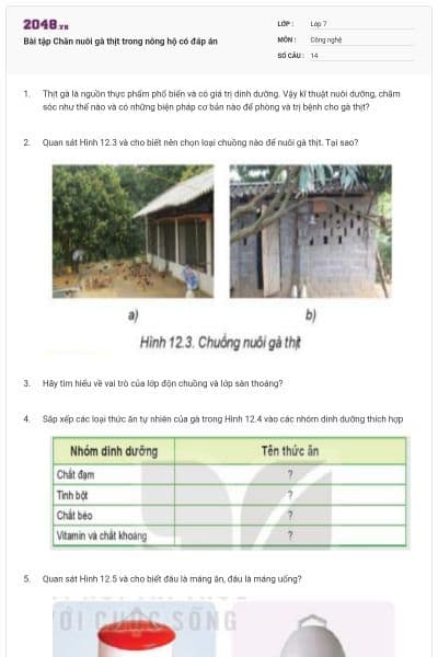 Bài tập Chăn nuôi gà thịt trong nông hộ có đáp án