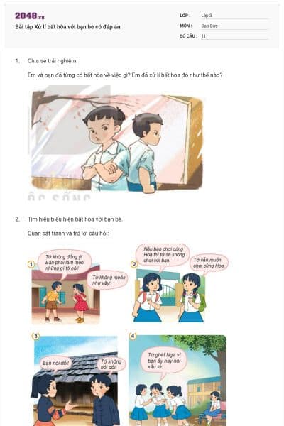 Bài tập Xử lí bất hòa với bạn bè có đáp án