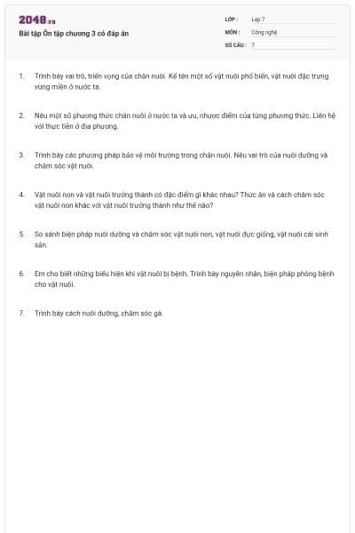 Bài tập Ôn tập chương 3 có đáp án