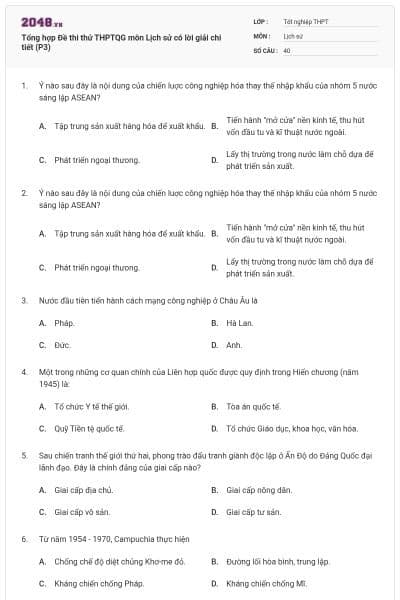 Tổng hợp Đề thi thử THPTQG môn Lịch sử có lời giải chi tiết (P3)