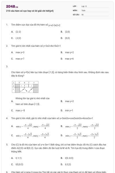 210 câu hàm số cực hay có lời giải chi tiết(p4)