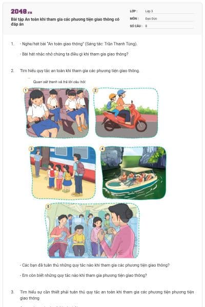 Bài tập An toàn khi tham gia các phương tiện giao thông có đáp án