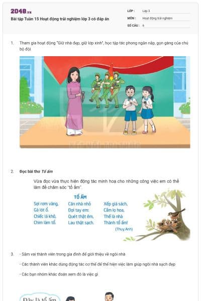 Bài tập Tuần 15 Hoạt động trải nghiệm lớp 3 có đáp án