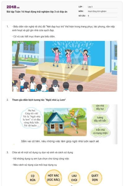 Bài tập Tuần 16 Hoạt động trải nghiệm lớp 3 có đáp án