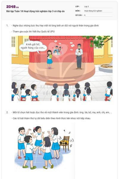 Bài tập Tuần 18 Hoạt động trải nghiệm lớp 3 có đáp án