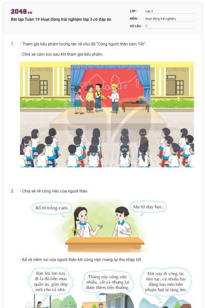 Bài tập Tuần 19 Hoạt động trải nghiệm lớp 3 có đáp án