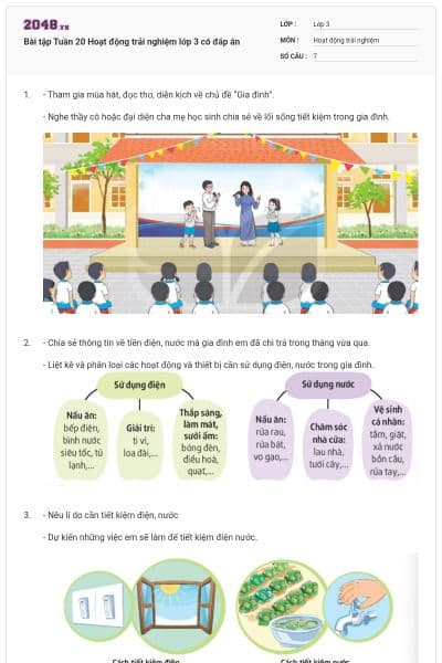 Bài tập Tuần 20 Hoạt động trải nghiệm lớp 3 có đáp án