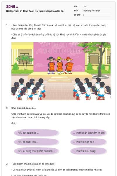 Bài tập Tuần 21 Hoạt động trải nghiệm lớp 3 có đáp án