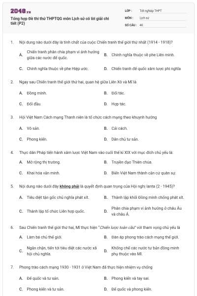 Tổng hợp Đề thi thử THPTQG môn Lịch sử có lời giải chi tiết (P2)