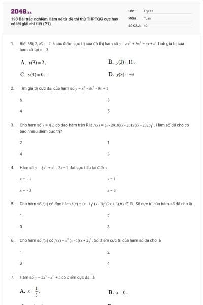 193 Bài trắc nghiệm Hàm số từ đề thi thử THPTQG cực hay có lời giải chi tiết (P1)