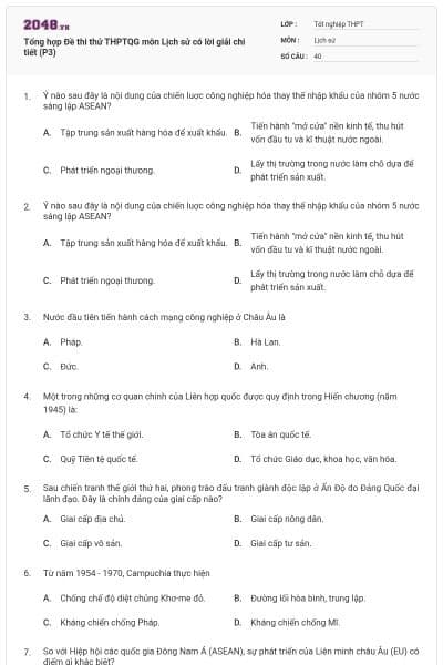 Tổng hợp Đề thi thử THPTQG môn Lịch sử có lời giải chi tiết (P3)